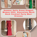 Summer Satin Dress Elegant Women 2024 Sleeveless Mock Neck Cocktail Party Maxi Dresses