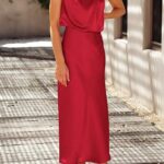 Summer Satin Dress Elegant Women 2024 Sleeveless Mock Neck Cocktail Party Maxi Dresses 17
