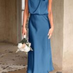 Summer Satin Dress Elegant Women 2024 Sleeveless Mock Neck Cocktail Party Maxi Dresses 21