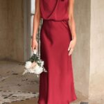 Summer Satin Dress Elegant Women 2024 Sleeveless Mock Neck Cocktail Party Maxi Dresses 23