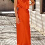 Summer Satin Dress Elegant Women 2024 Sleeveless Mock Neck Cocktail Party Maxi Dresses 26