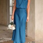 Summer Satin Dress Elegant Women 2024 Sleeveless Mock Neck Cocktail Party Maxi Dresses 27