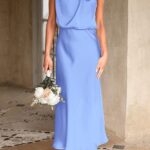 Summer Satin Dress Elegant Women 2024 Sleeveless Mock Neck Cocktail Party Maxi Dresses 29