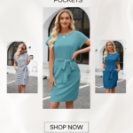 Summer Striped Short Sleeve T Shirt Dress Casual Tie Waist with Pockets 00