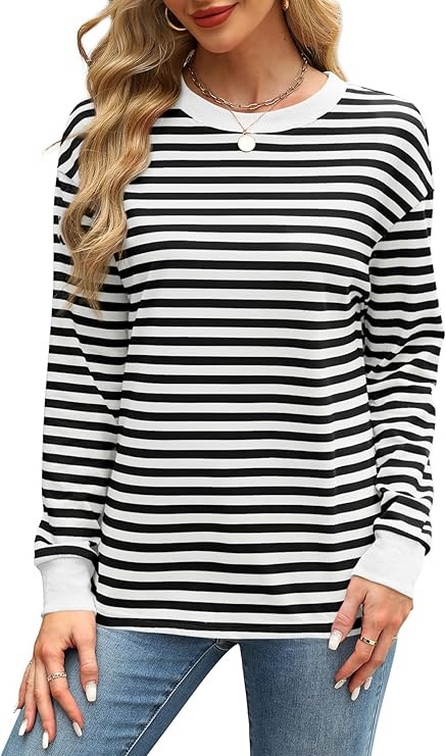 Tunic Tops Long Sleeve Striped Shirts Crewneck for Women Ideas 04