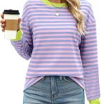 Tunic Tops Long Sleeve Striped Shirts Crewneck for Women Ideas 06