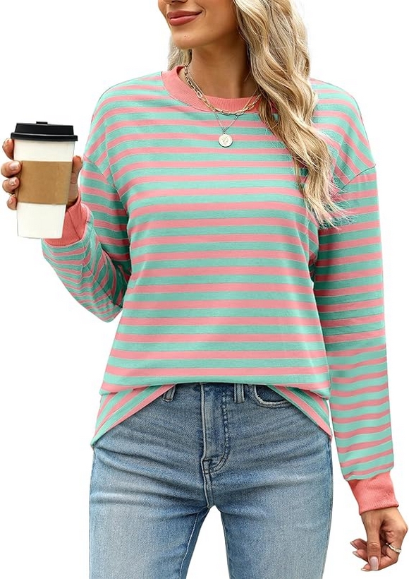 Tunic Tops Long Sleeve Striped Shirts Crewneck for Women Ideas 07