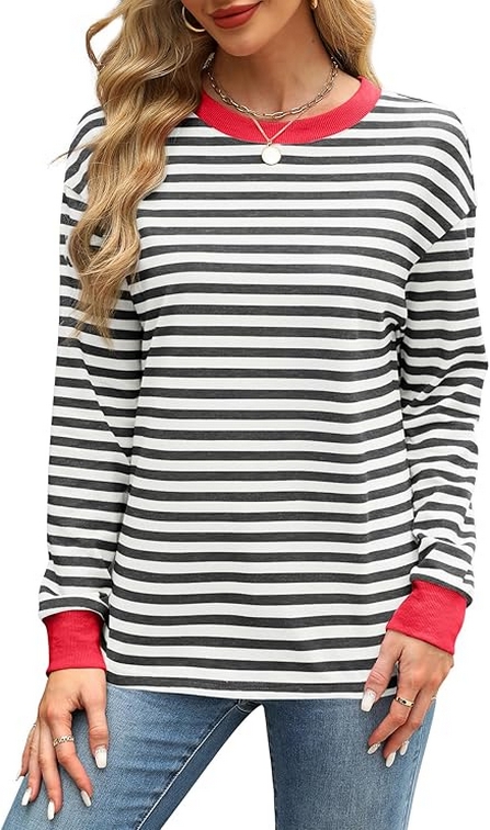 Tunic Tops Long Sleeve Striped Shirts Crewneck for Women Ideas 08