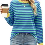 Tunic Tops Long Sleeve Striped Shirts Crewneck for Women Ideas 09