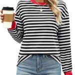 Tunic Tops Long Sleeve Striped Shirts Crewneck for Women Ideas 10