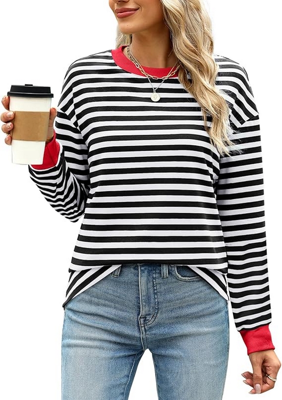 Tunic Tops Long Sleeve Striped Shirts Crewneck for Women Ideas 10
