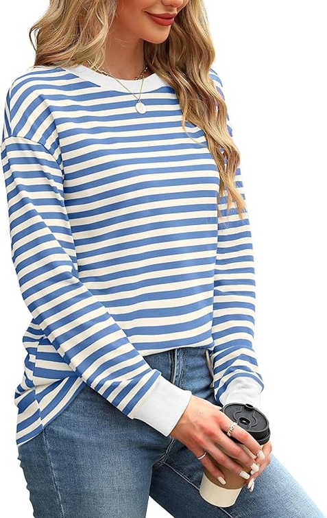 Tunic Tops Long Sleeve Striped Shirts Crewneck for Women Ideas 11