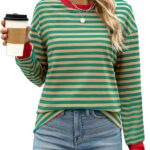 Tunic Tops Long Sleeve Striped Shirts Crewneck for Women Ideas 12