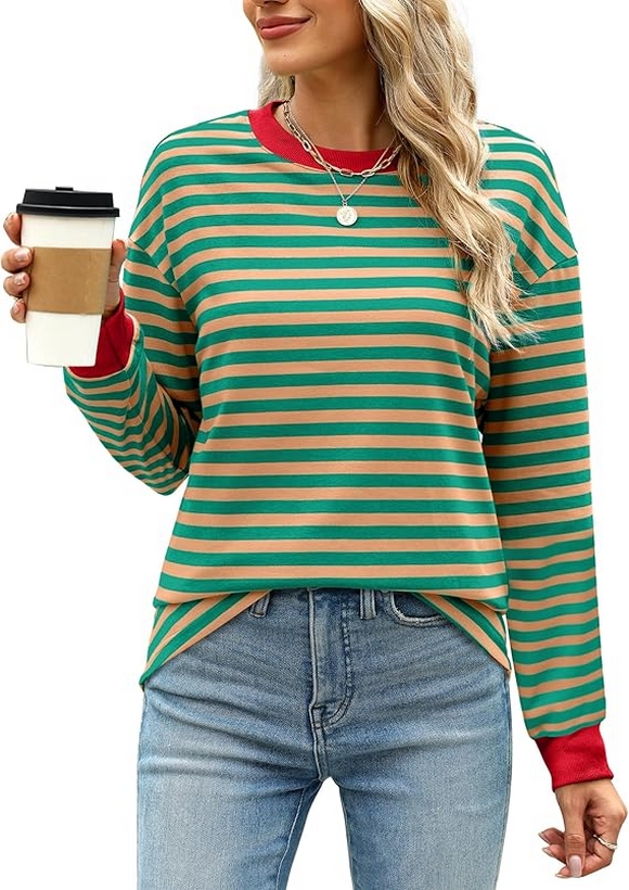 Tunic Tops Long Sleeve Striped Shirts Crewneck for Women Ideas 12