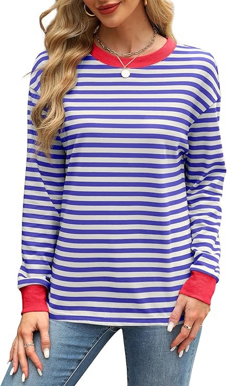 Tunic Tops Long Sleeve Striped Shirts Crewneck for Women Ideas 13
