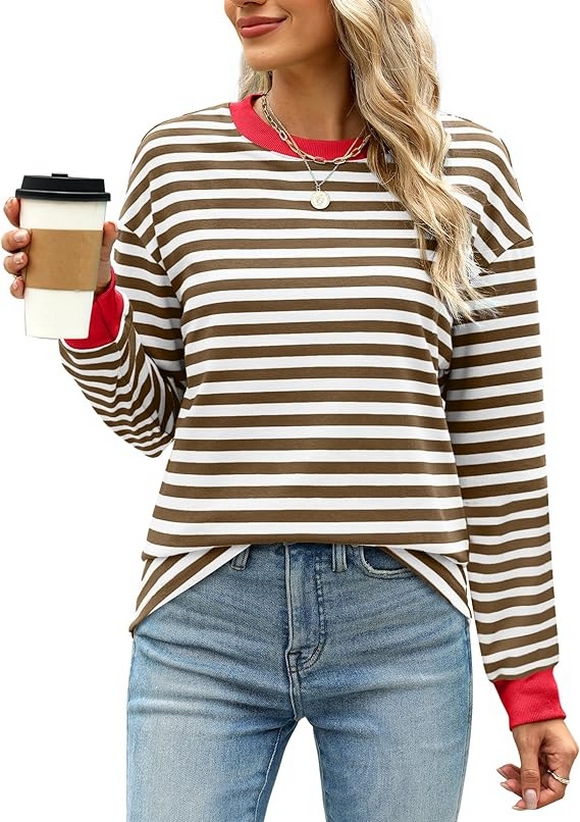 Tunic Tops Long Sleeve Striped Shirts Crewneck for Women Ideas 15