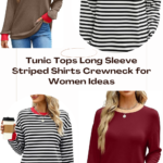 Tunic Tops Long Sleeve Striped Shirts Crewneck for Women Ideas