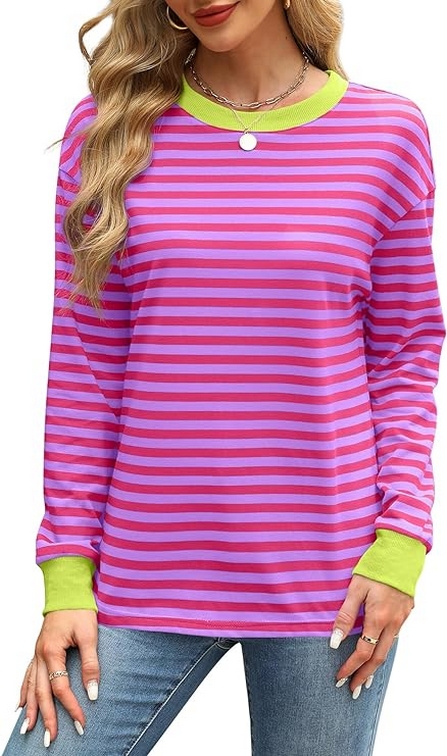 Tunic Tops Long Sleeve Striped Shirts Crewneck for Women Ideas 17