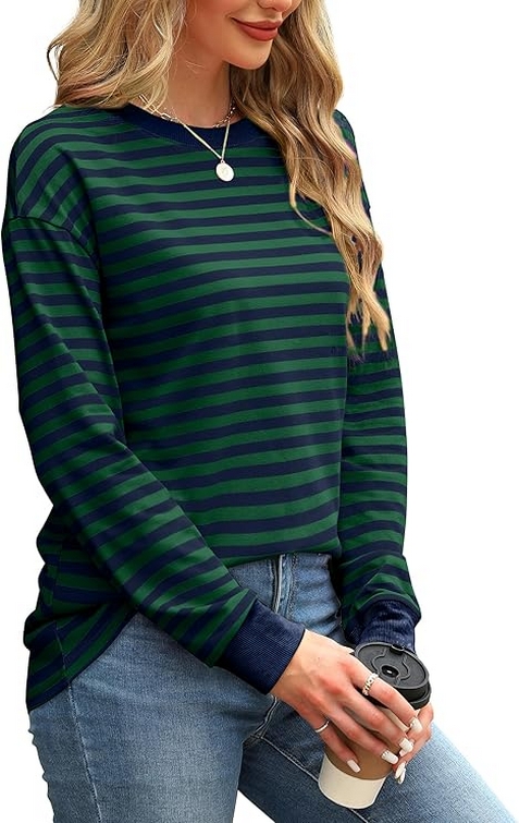 Tunic Tops Long Sleeve Striped Shirts Crewneck for Women Ideas 18