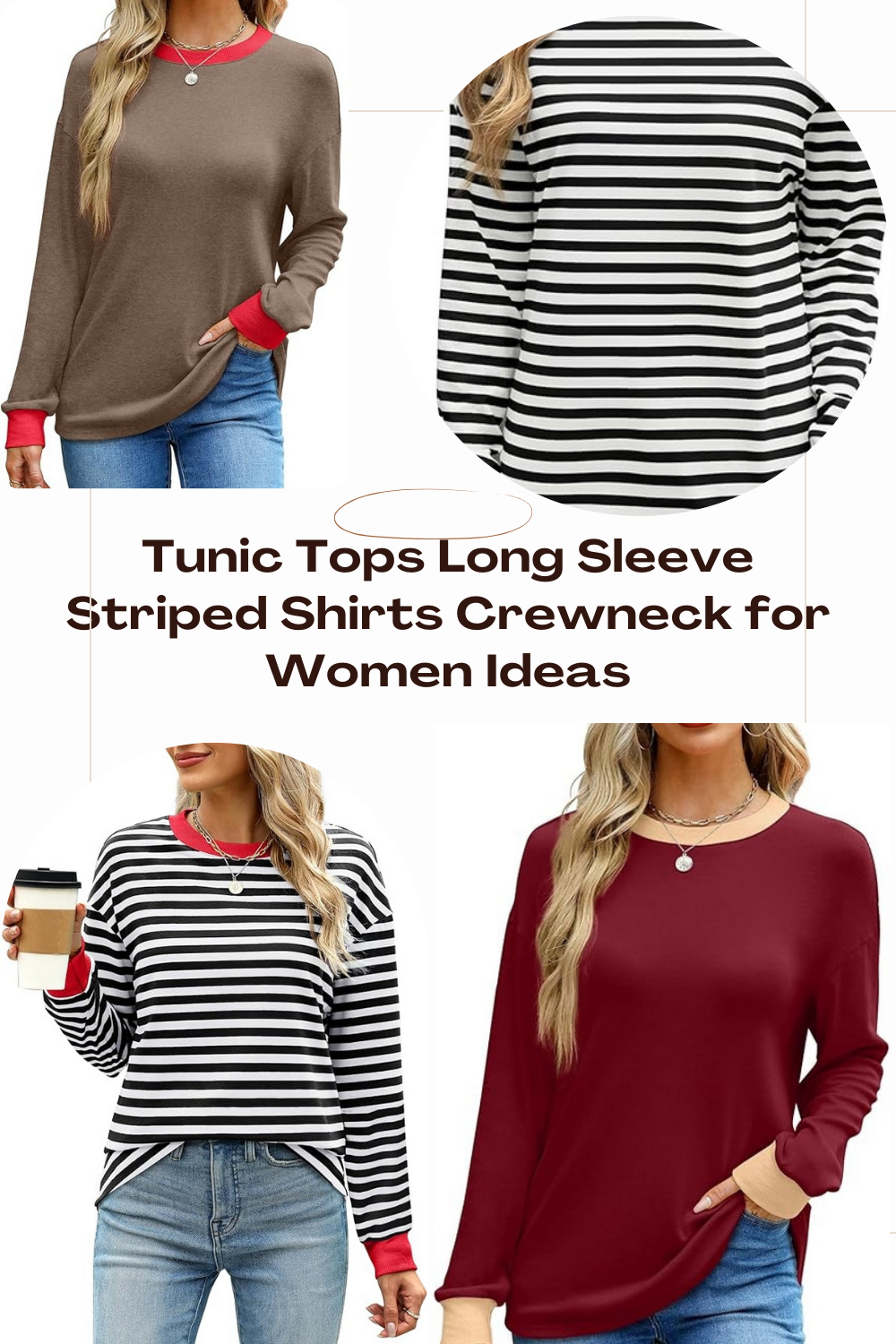 Tunic Tops Long Sleeve Striped Shirts Crewneck for Women Ideas