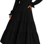 Women Fall Maxi Dress Long Sleeve V Neck Tiered Ruffle Flowy A Line Cocktail Party Dresses 01