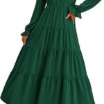 Women Fall Maxi Dress Long Sleeve V Neck Tiered Ruffle Flowy A Line Cocktail Party Dresses 02