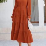 Women Fall Maxi Dress Long Sleeve V Neck Tiered Ruffle Flowy A Line Cocktail Party Dresses 03