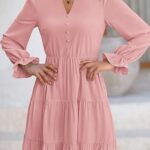 Women Fall Maxi Dress Long Sleeve V Neck Tiered Ruffle Flowy A Line Cocktail Party Dresses 04
