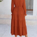 Women Fall Maxi Dress Long Sleeve V Neck Tiered Ruffle Flowy A Line Cocktail Party Dresses 05