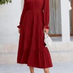 Women Fall Maxi Dress Long Sleeve V Neck Tiered Ruffle Flowy A Line Cocktail Party Dresses 07