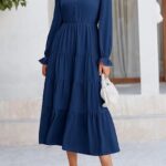 Women Fall Maxi Dress Long Sleeve V Neck Tiered Ruffle Flowy A Line Cocktail Party Dresses 08