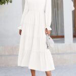 Women Fall Maxi Dress Long Sleeve V Neck Tiered Ruffle Flowy A Line Cocktail Party Dresses 11