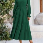 Women Fall Maxi Dress Long Sleeve V Neck Tiered Ruffle Flowy A Line Cocktail Party Dresses 13