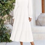 Women Fall Maxi Dress Long Sleeve V Neck Tiered Ruffle Flowy A Line Cocktail Party Dresses 14