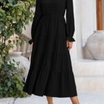 Women Fall Maxi Dress Long Sleeve V Neck Tiered Ruffle Flowy A Line Cocktail Party Dresses 16