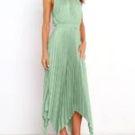 Women Sleeveless Cutout Halter Neck Satin Formal Asymmetric Party Cocktail Elegant Wedding Guest Evenin