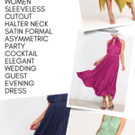 Women Sleeveless Cutout Halter Neck Satin Formal Asymmetric Party Cocktail Elegant Wedding Guest Evening Dress 2
