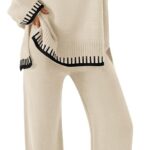 Fall Outfits Sweater Sets Long Sleeve Pullover Tops Wide Leg Pants Lounge Set for Women 01