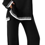 Fall Outfits Sweater Sets Long Sleeve Pullover Tops Wide Leg Pants Lounge Set for Women 02