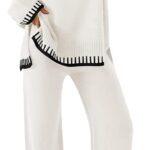 Fall Outfits Sweater Sets Long Sleeve Pullover Tops Wide Leg Pants Lounge Set for Women 04