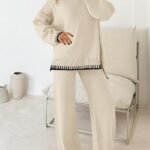 Fall Outfits Sweater Sets Long Sleeve Pullover Tops Wide Leg Pants Lounge Set for Women 07