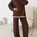 Fall Outfits Sweater Sets Long Sleeve Pullover Tops Wide Leg Pants Lounge Set for Women 09