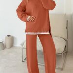 Fall Outfits Sweater Sets Long Sleeve Pullover Tops Wide Leg Pants Lounge Set for Women 10