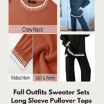 Fall Outfits Sweater Sets Long Sleeve Pullover Tops Wide Leg Pants Lounge Set for Women