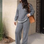 Fall Outfits Sweater Sets Long Sleeve Pullover Tops Wide Leg Pants Lounge Set for Women 16