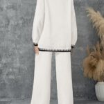 Fall Outfits Sweater Sets Long Sleeve Pullover Tops Wide Leg Pants Lounge Set for Women 21