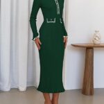 Fall Winter Sweater Dress 2024 Formal Business Long Sleeve Button Ribbed Trendy Knit Bodycon Midi Dresses 06