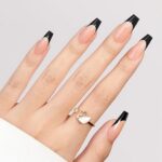 French Tip Press on Nails Flesh Colored Long Coffin 4 in 1 File Fake Nails for Salon DIY 01