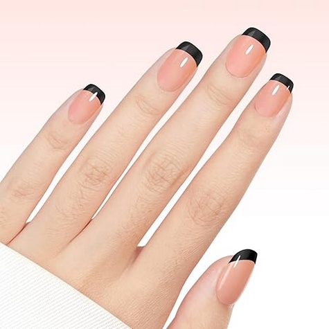 French Tip Press on Nails Flesh Colored Long Coffin 4 in 1 File Fake Nails for Salon DIY 04