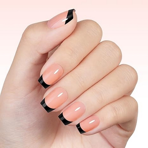 French Tip Press on Nails Flesh Colored Long Coffin 4 in 1 File Fake Nails for Salon DIY 05